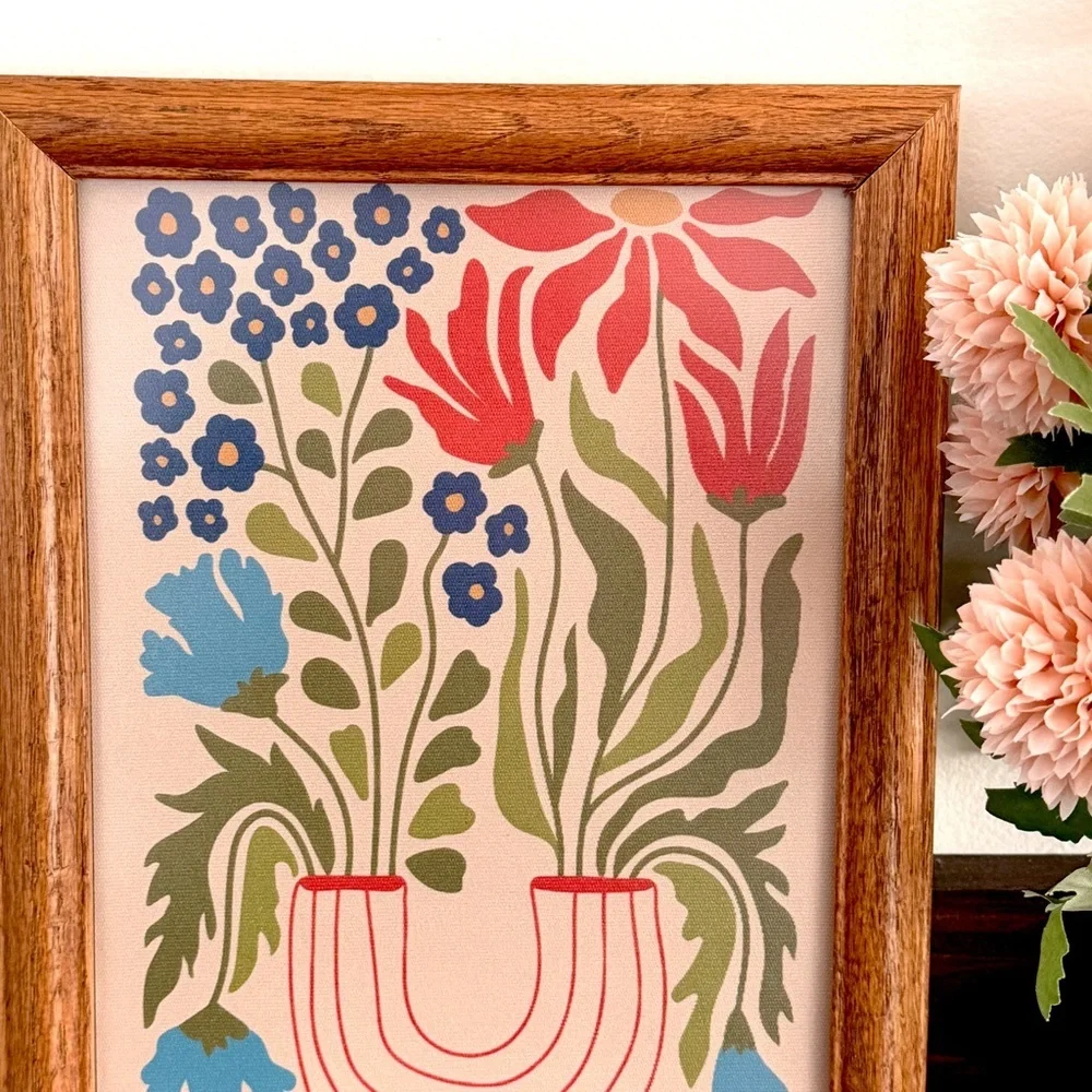 Scandinavian Floral Flowers in a Vase Still Life Canvas Art Print Wood Framed